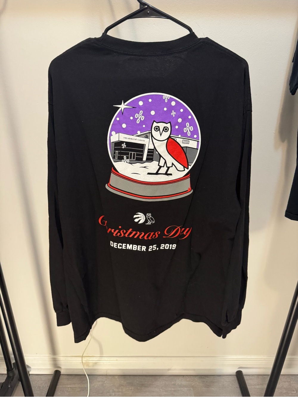 OVO Black Long Sleeve Raptors Snow Globe Graphic Tee - Picture 2 of 3